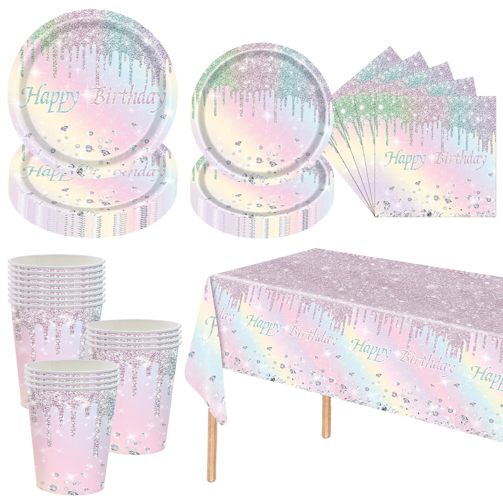 Rainbow Diamond Party Tableware Set - 81pc Disposable Dinnerware