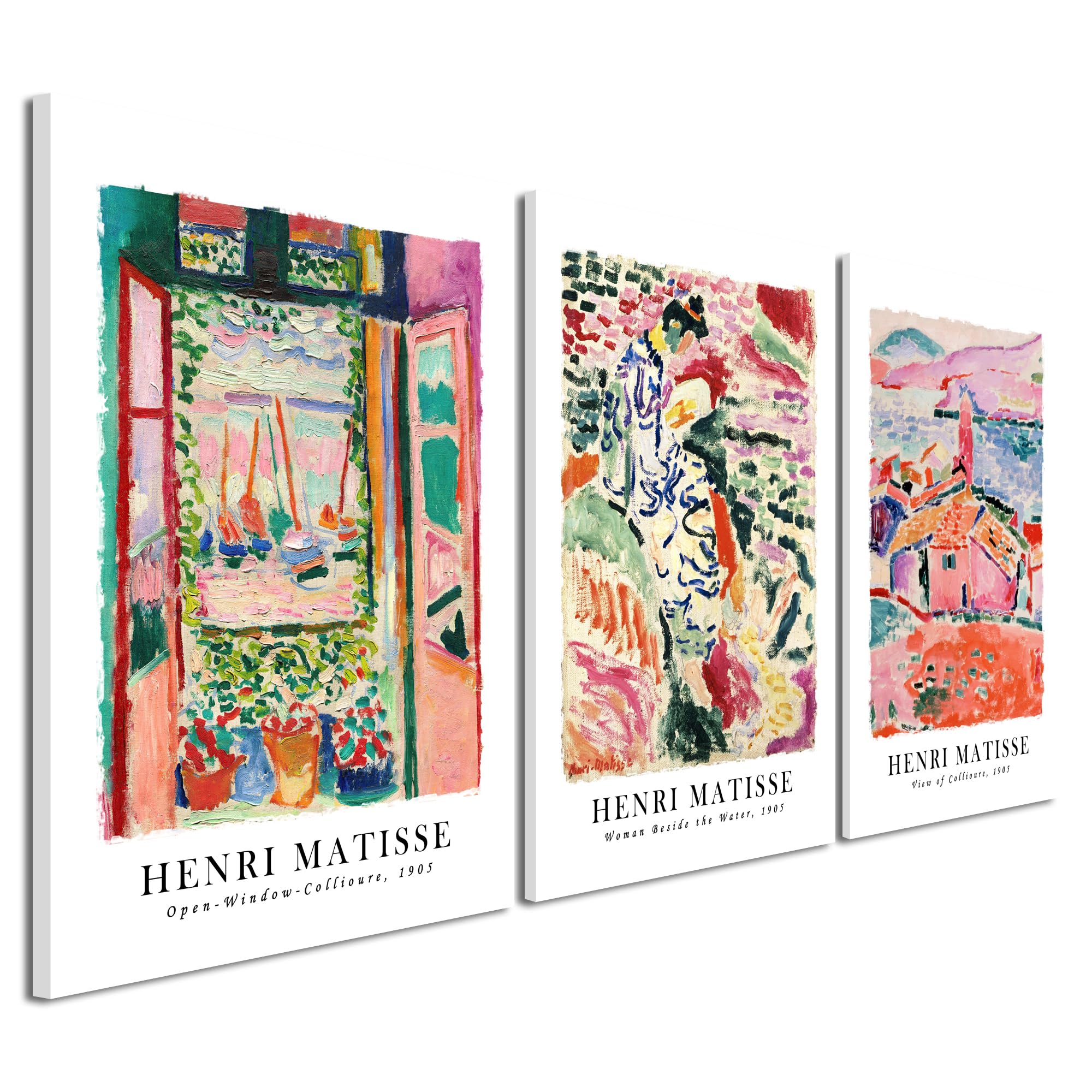 Wieco Art Henri Matisse Abstract Canvas Wall Art - 3 Piece Set 16x24in