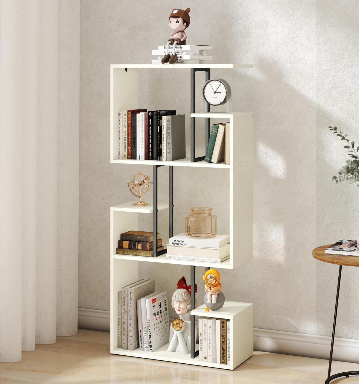 Manora White Bookcase 3 Tier Slim Freestanding Room Divider Shelves - image 1