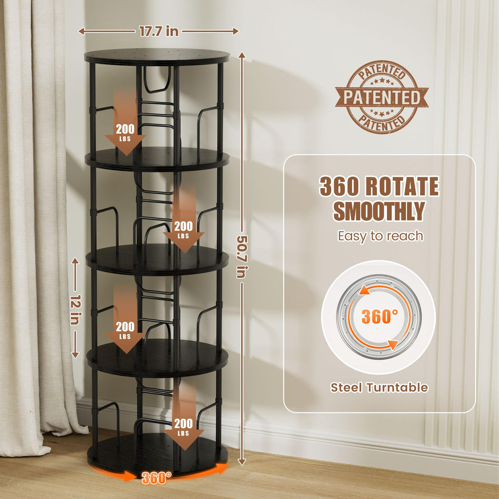 OCTORO 4 Tier Rotating Bookshelf, 360° Corner Bookshelf Tower, Round Revolving Bookcase with Adjustable Levels, Spinning Book Shelf for Home Office - image 2