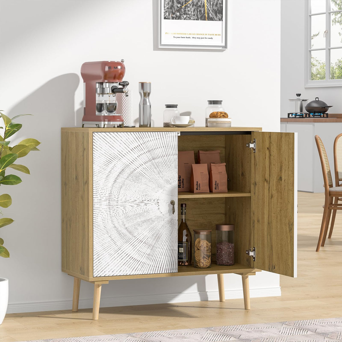 Skokliz Accent Cabinet with 2 Doors, Carved Storage Cabinet with Adjustable Shelf, Decorative Sideboard Buffet Cabinet with Solid Wood Feet - image 3