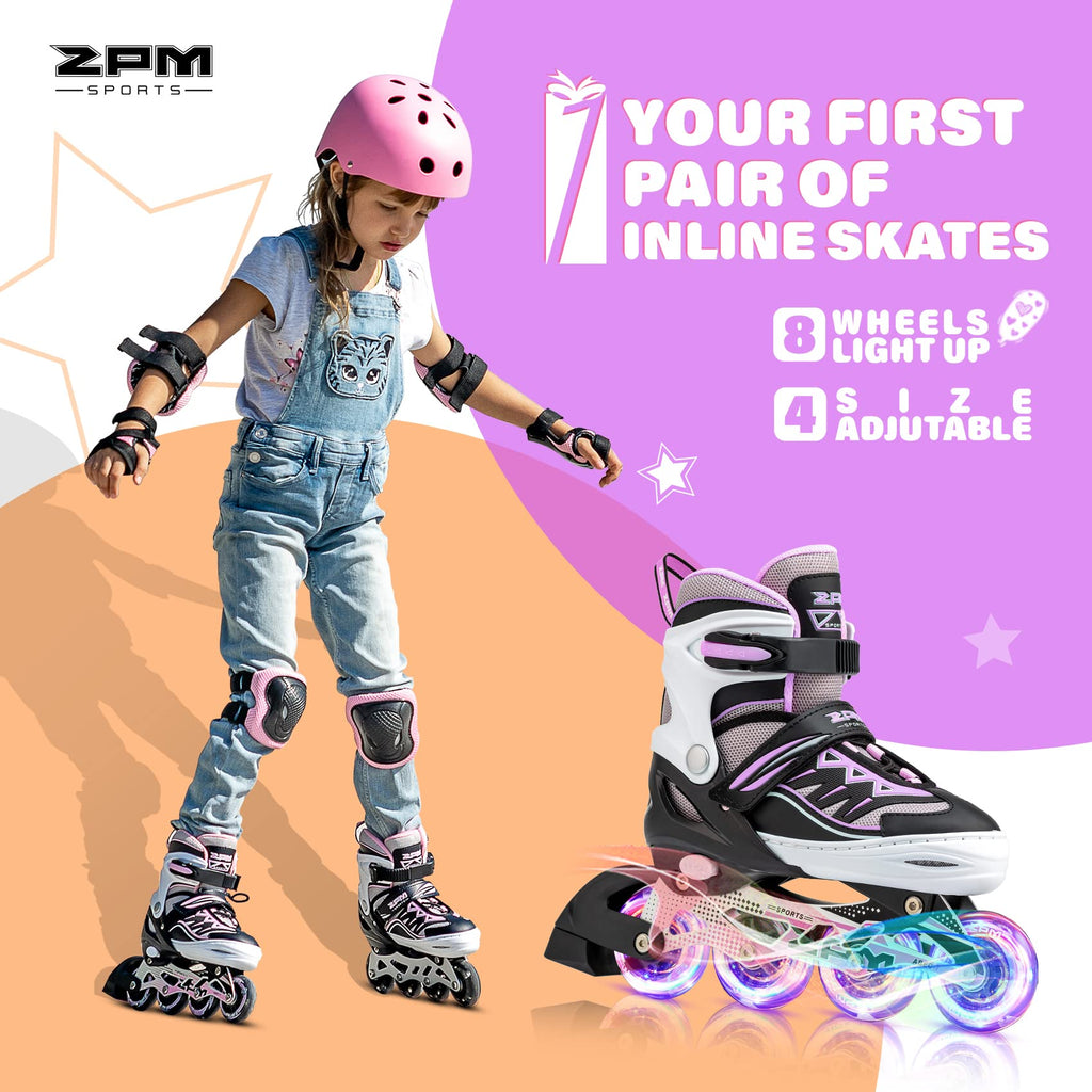 2pm Sports Light up Inline Skates - Adjustable Beginner Skates, Purple