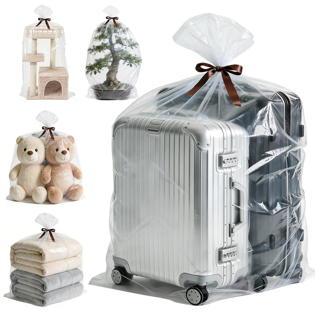 5-Pack Jumbo 100x150cm Clear Plastic Storage Bags with Ties, 2 Mil Heavy-Duty Protection for Oversized Items, Car Seats, Strollers, Suitcases - image 1