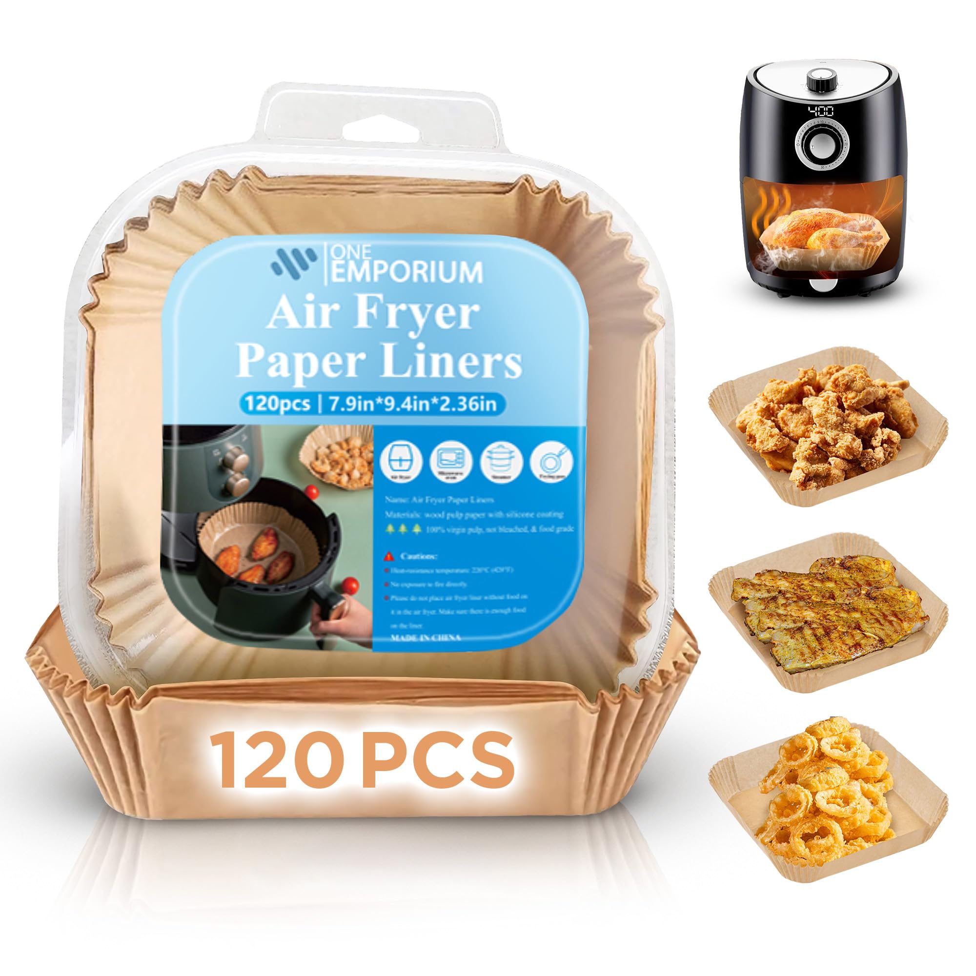 ONE Emporium Air Fryer Liners - 120 Pack Reusable Non-Stick Trays