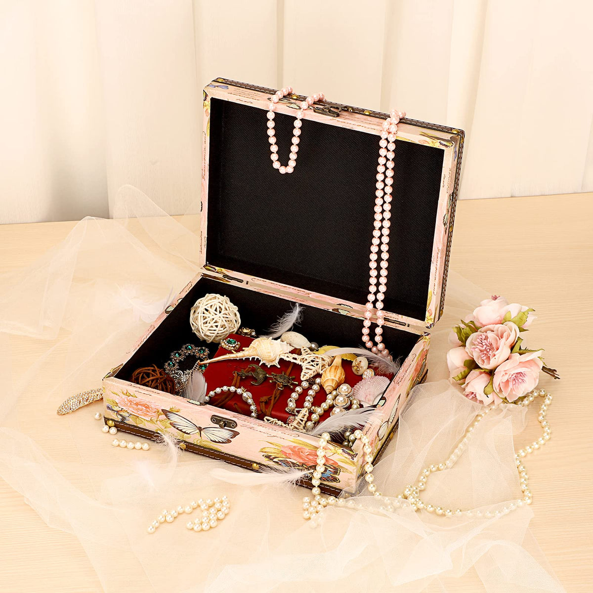 SUMNACON Vintage Treasure Storage Box with Latch 27.2*21.5*9.4cm, Butterfly - image 2