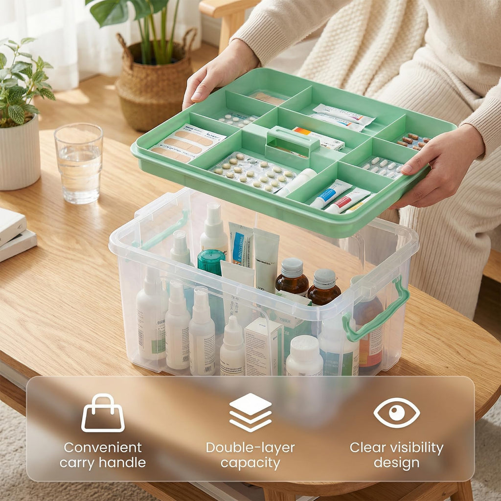 Stidyzo Medicine Storage Box, Large Storage Boxes with Lid, Green - image 4
