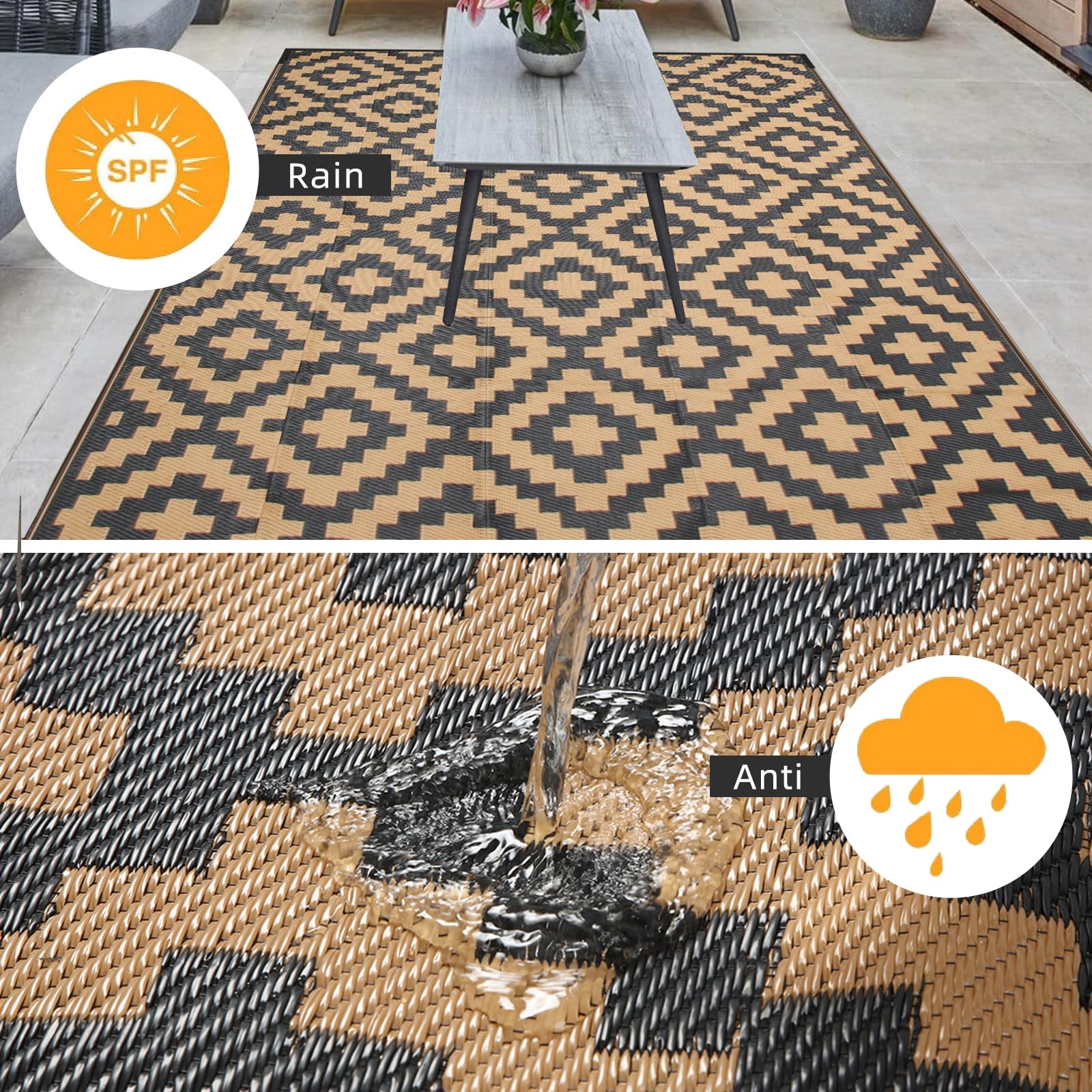 Enipate Geometric Outdoor Rug – 6x9ft Reversible Waterproof Patio Mat