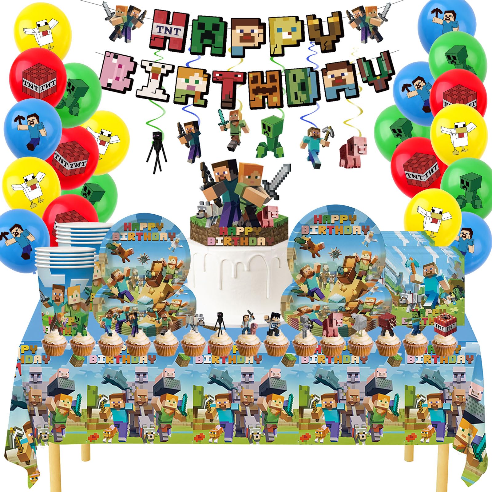 Minecraft Birthday Party Kit by Jolof Store – 90pc Tableware & Balloon Set