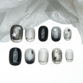 Sun&Beam Nails Handmade Press-on Nails | Black Silver Magnet Star Design