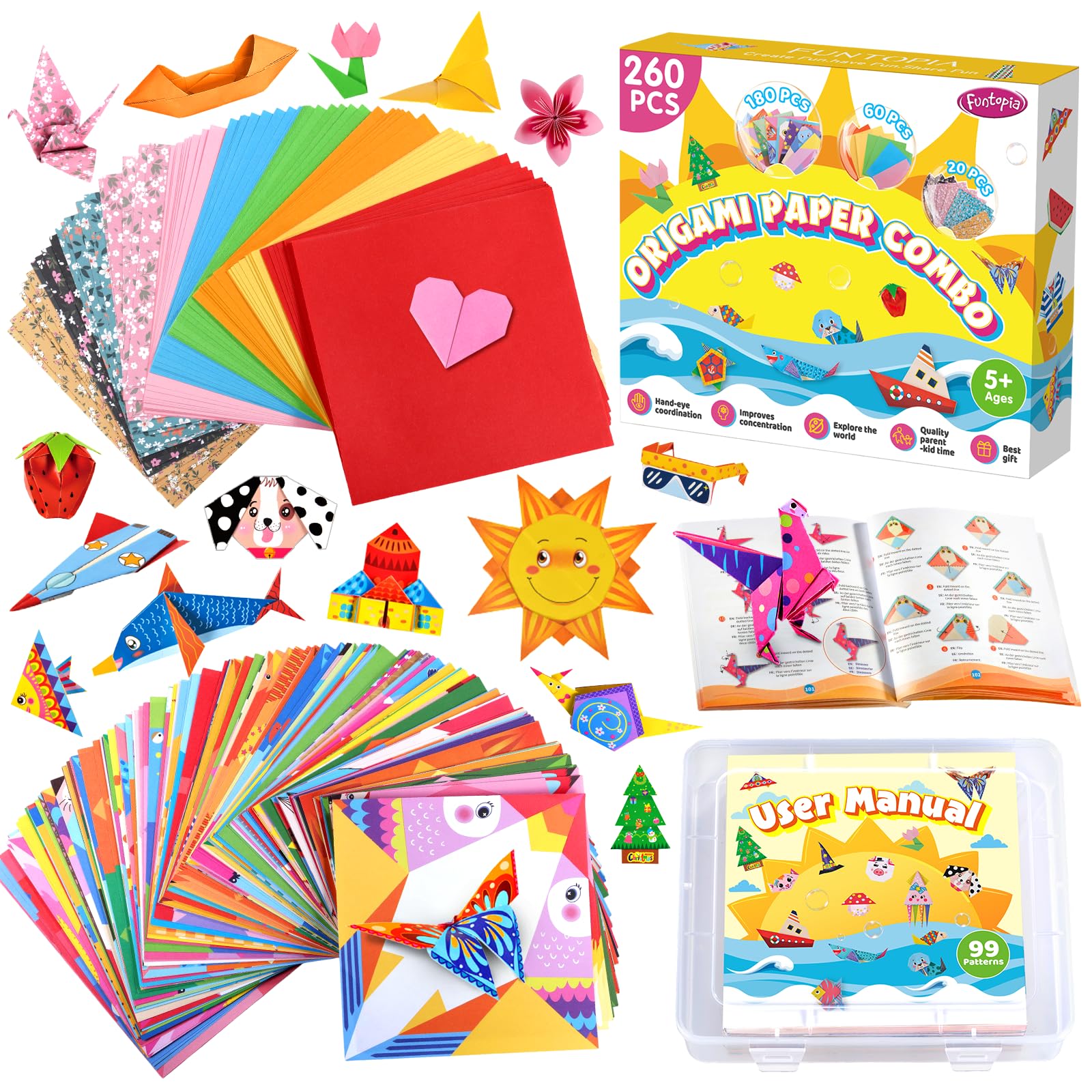 Jolof Store Origami Kit for Kids - 260 Sheets with 99 Patterns & Guide