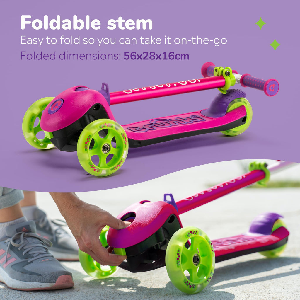Trunki Pink 3-Wheel Kids Scooter – Foldable with Tow Strap and Bag