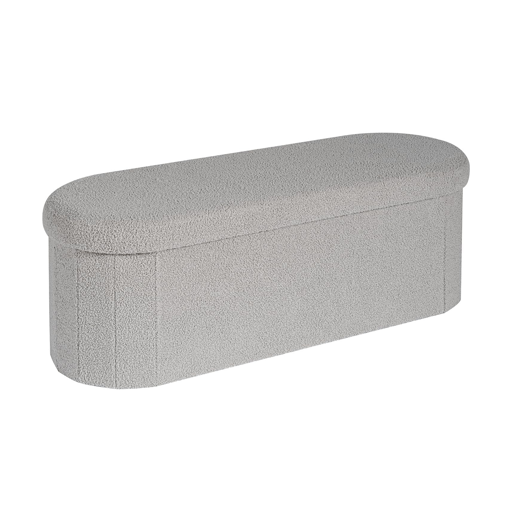 Bonlife Grey Boucle Folding Ottoman Storage Bench – 100L Oval Footstool