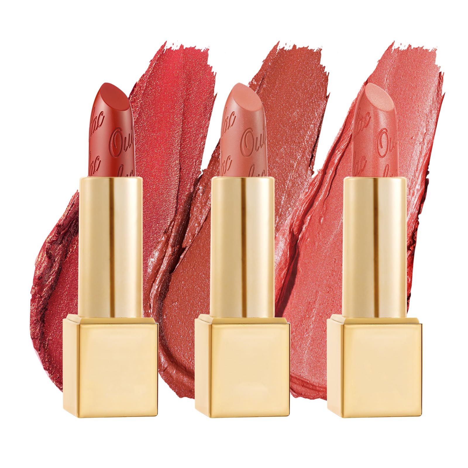 OULAC Metallic Shine Lipstick Set – Vegan Orange Glitter Lip Kit