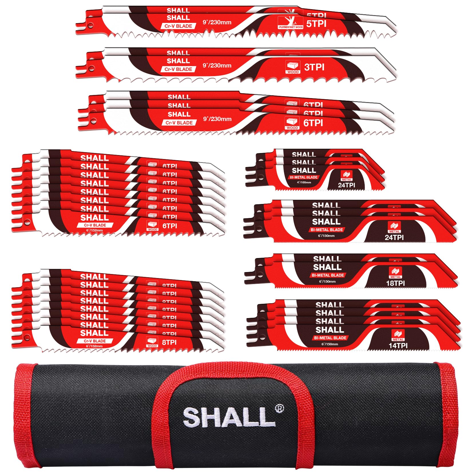 SHALL 34pcs Reciprocating Saw Blades Kit | Carbide Steel for Wood & Metal