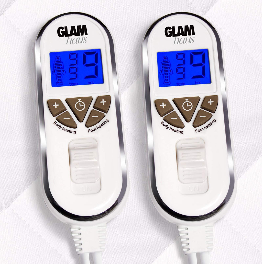 GlamHaus Super King Electric Blanket | Dual Control Quilted Cotton Fitted