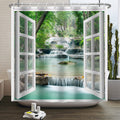 SDOTPMT Spring Waterfall Window View Shower Curtain | 72x96 Waterproof Fabric