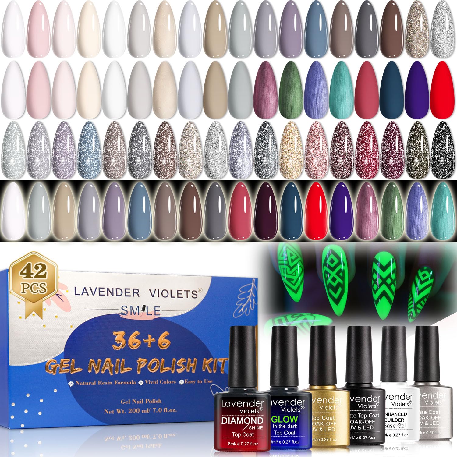 42 Pcs UV Gel Nail Polish Set – Morandi Tones & Top Coats