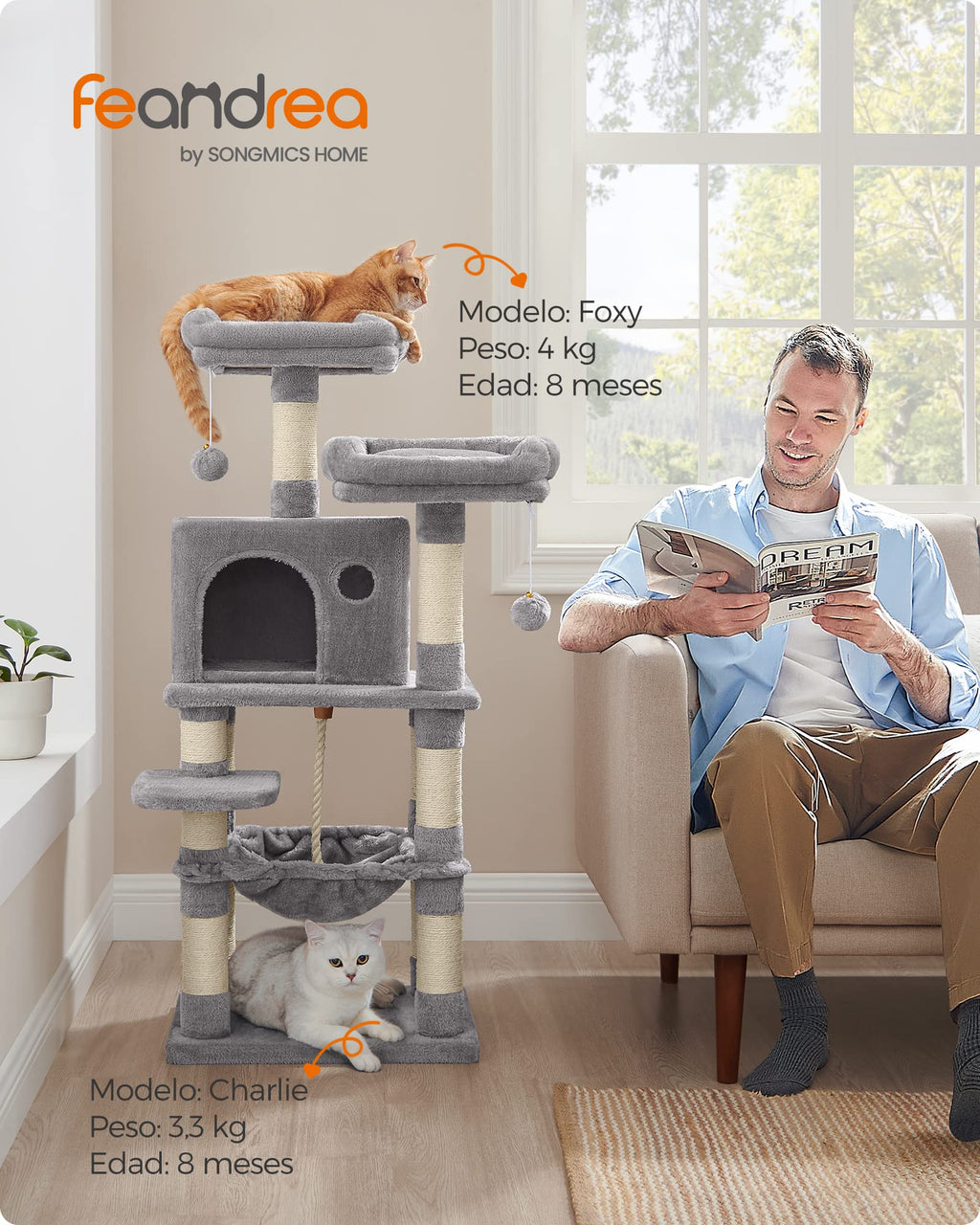 Feandrea 112cm Cat Tree | Multi-Level Plush Cat Tower with 11 Scratching Posts