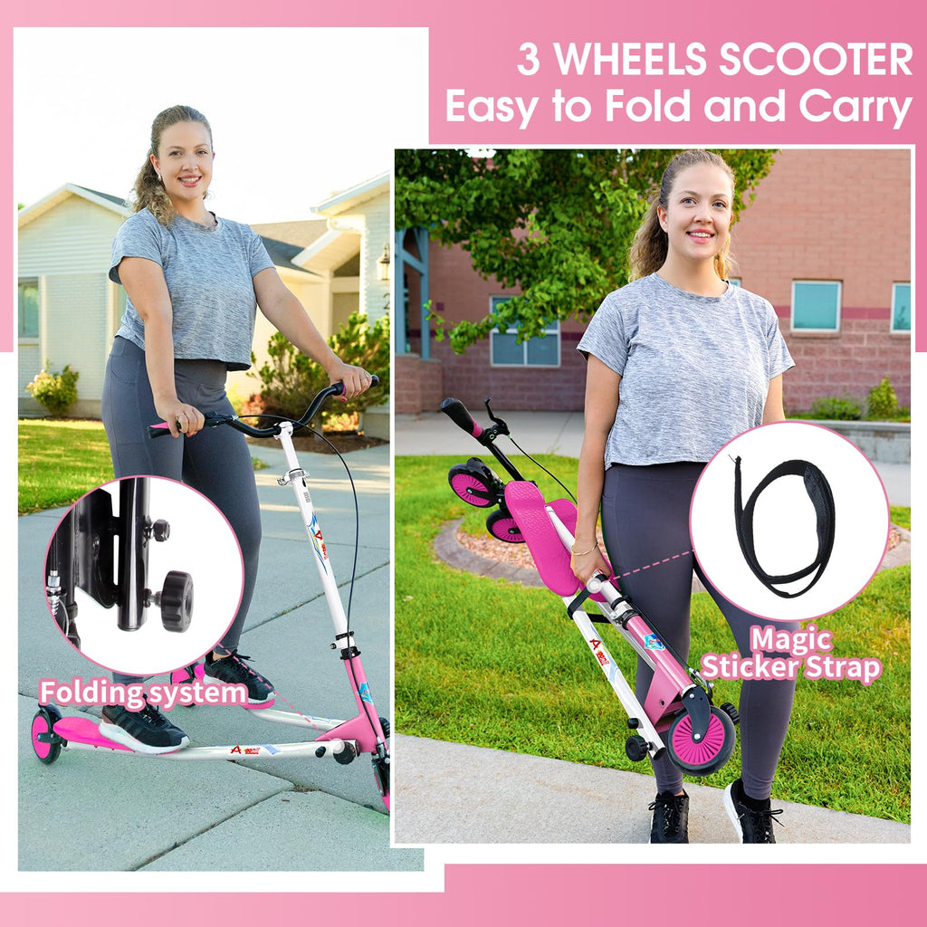 AOODIL Swing Scooter | 3-Wheel Foldable Wiggle Drifting Scooter - Pink