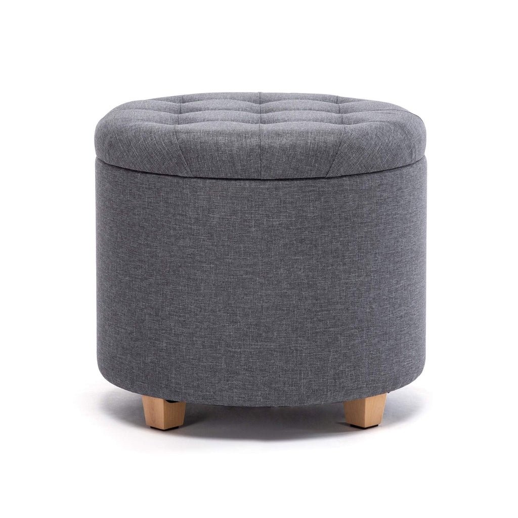 HNNHOME Round Linen Storage Ottoman – Padded Footstool Stool (Lava)