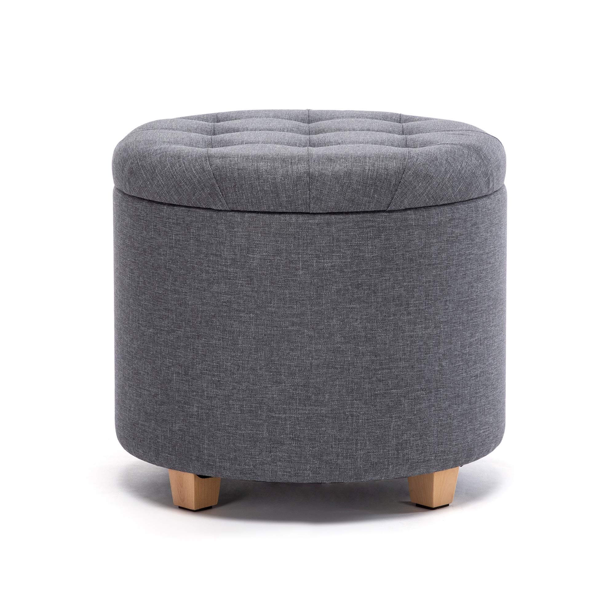 HNNHOME Round Linen Storage Ottoman – Padded Footstool Stool (Lava)
