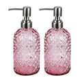 Funly mee Glass Soap Dispenser Set | 16oz Pink Bottle with Steel Pump