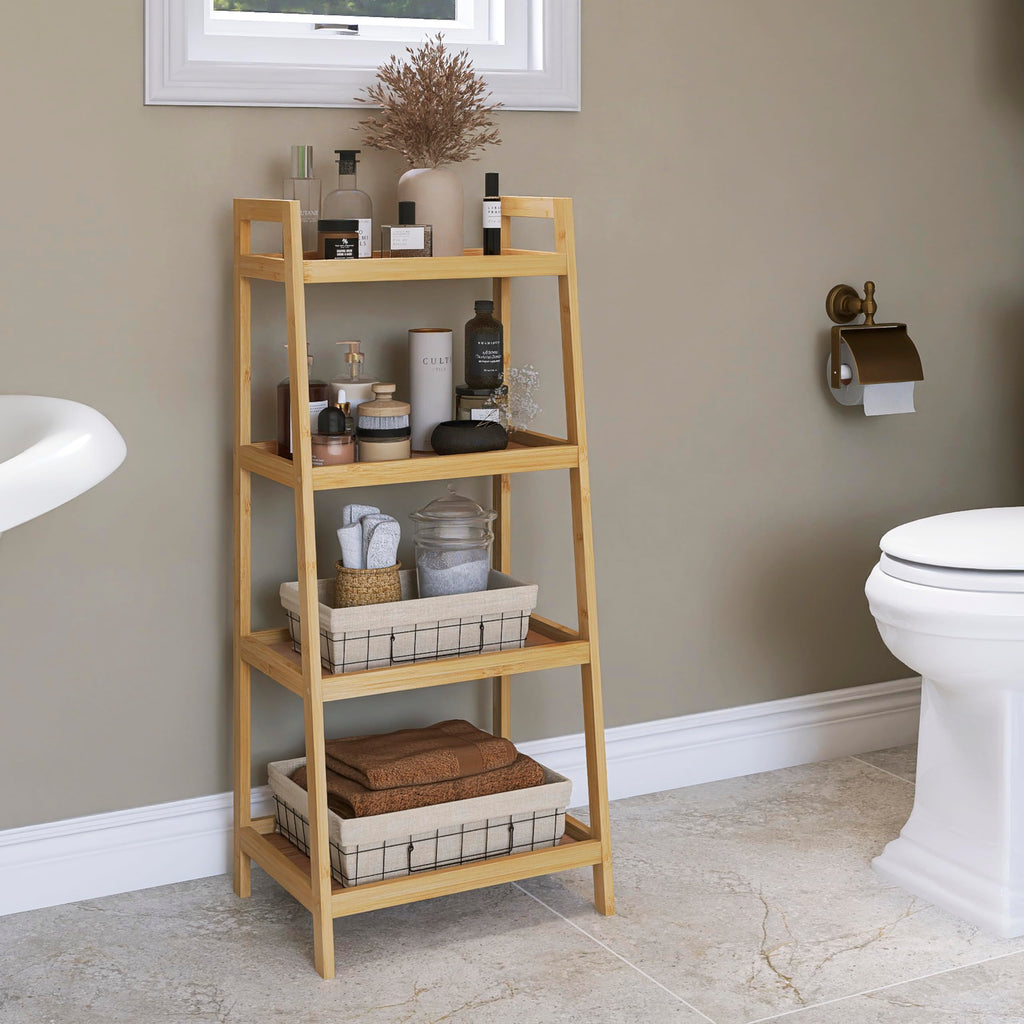 SMIBUY 4-Tier Bamboo Ladder Bookcase | Freestanding Plant Stand & Shelf