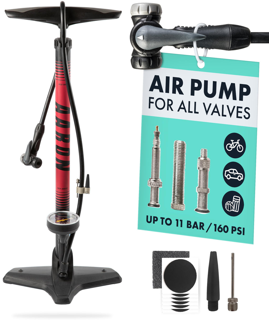 AARON Sport One Bike Floor Pump with Pressure Gauge - Fits All Valves