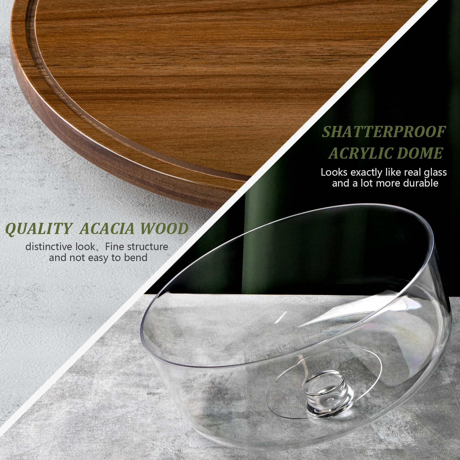ANBOXIT Acacia Wood Rotating Cake Stand with Acrylic Dome Lid – 360° Base