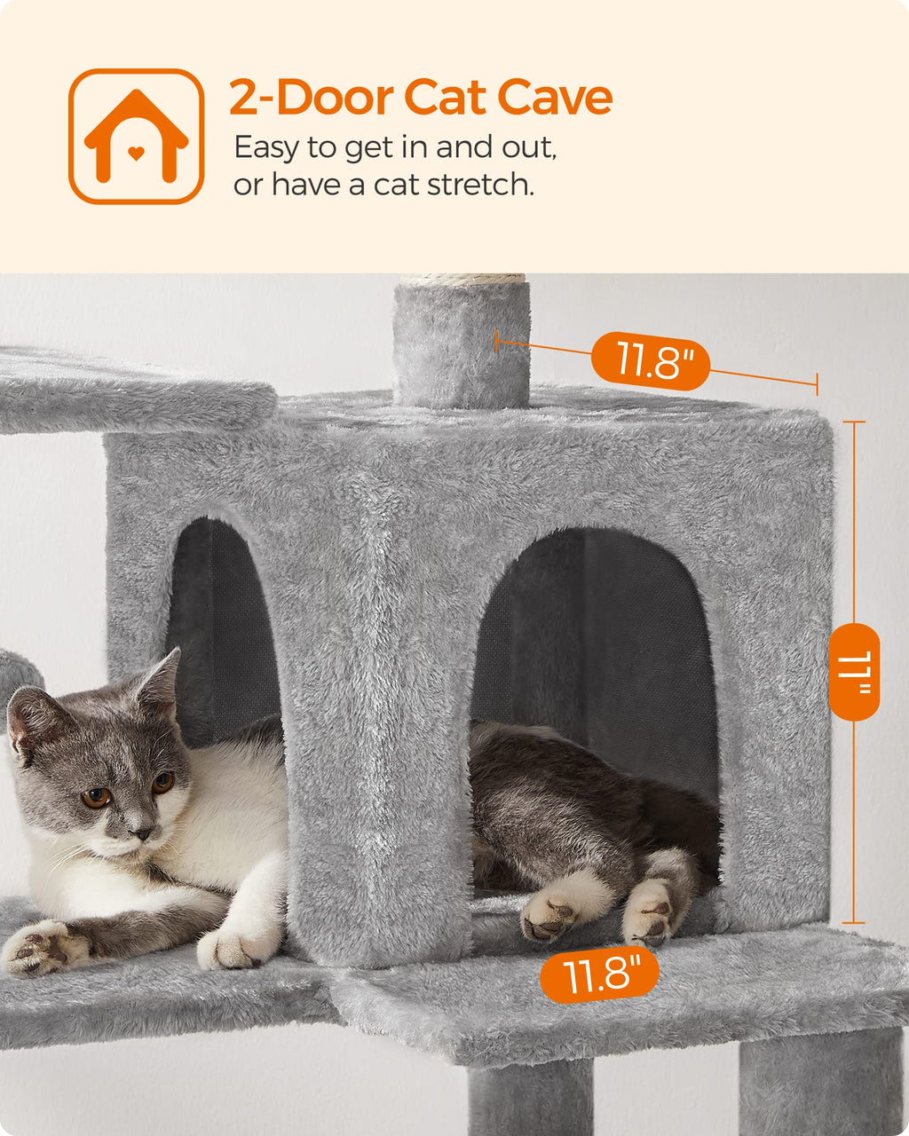 Feandrea 143cm Cat Tree – Multi-Level Cat Tower with Condo and Hammock