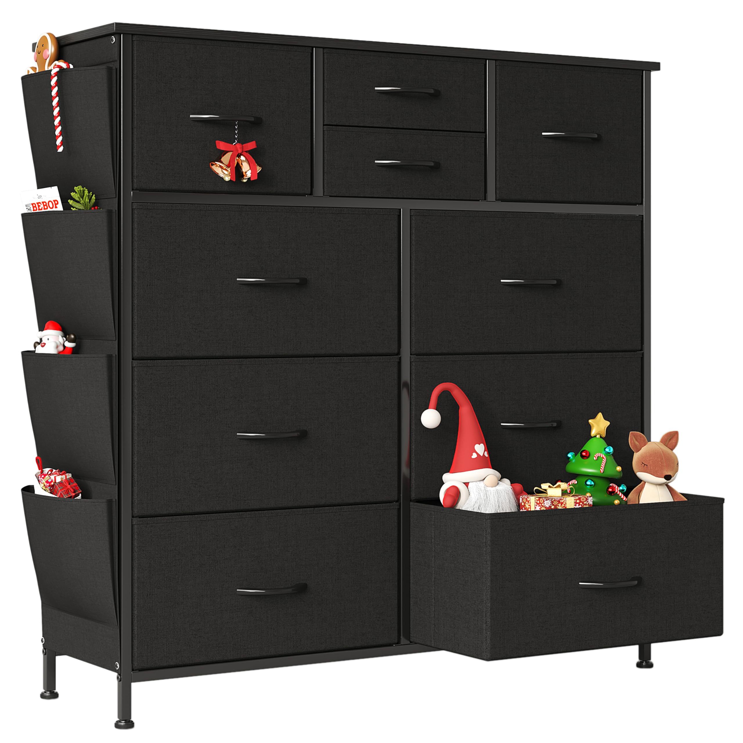 Flrrtenv 100cm Wide Chest of Drawers | 10-Drawer Fabric Dresser - Black