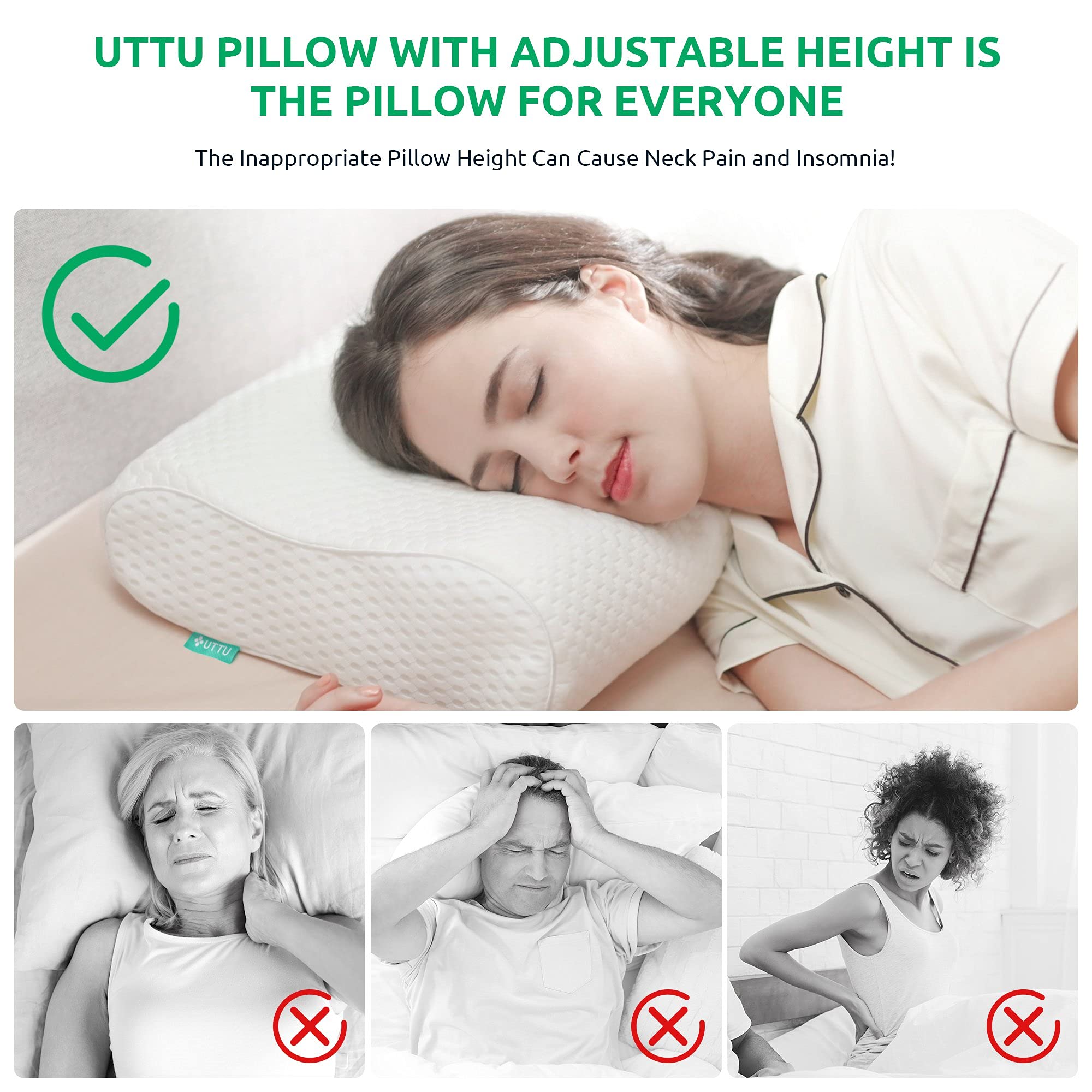 UTTU Cervical Memory Foam Pillow – Adjustable Orthopedic Cooling Pillow