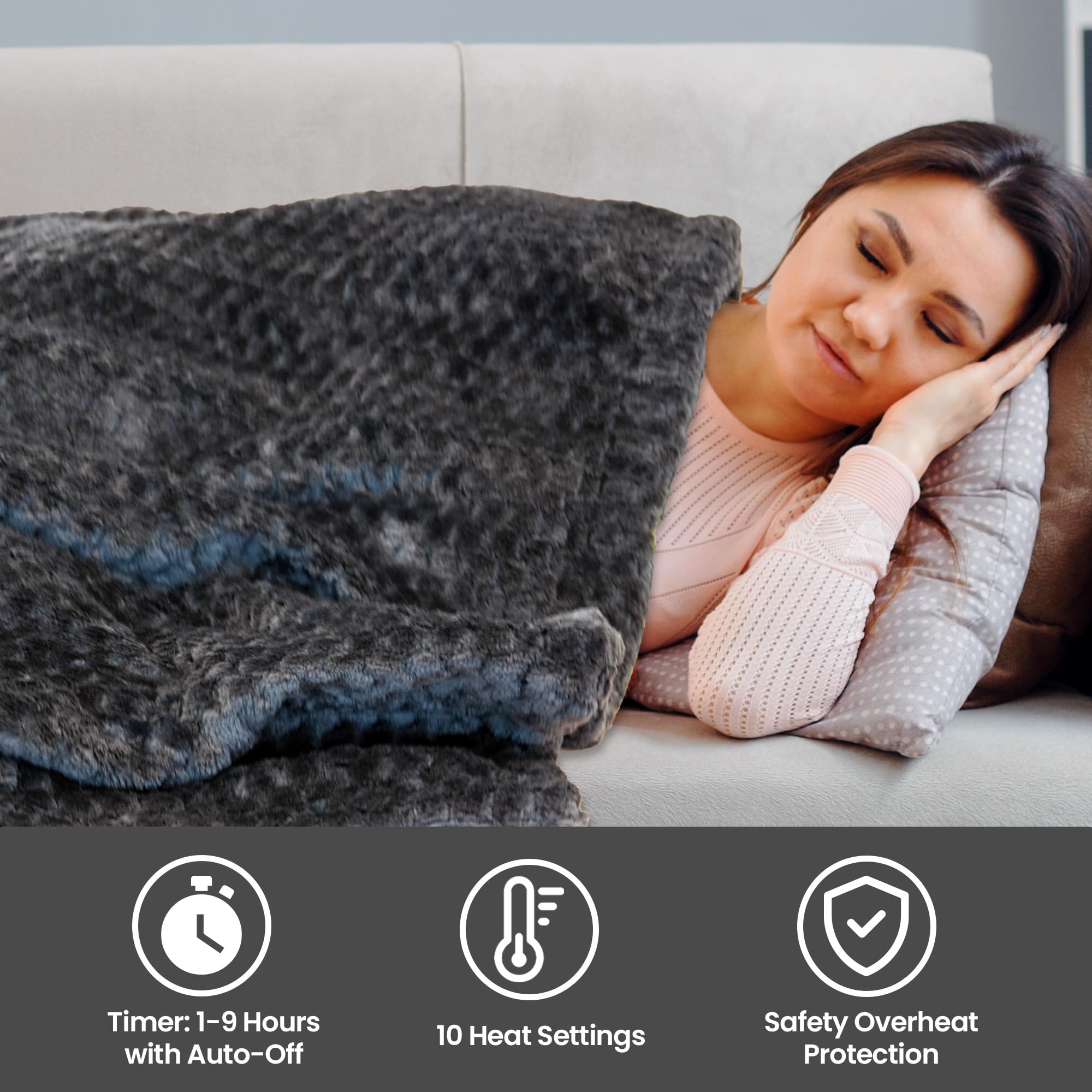 Schallen Heated Electric Throw Blanket - Waffle Fleece with 10 Heat Settings