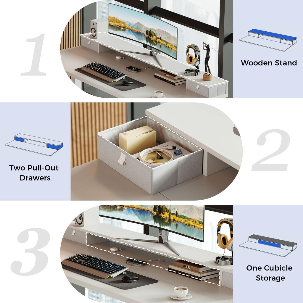Agilestic Electric Adjustable Height Desk, with 2 Fabric Drawers, 100x60cm - image 4