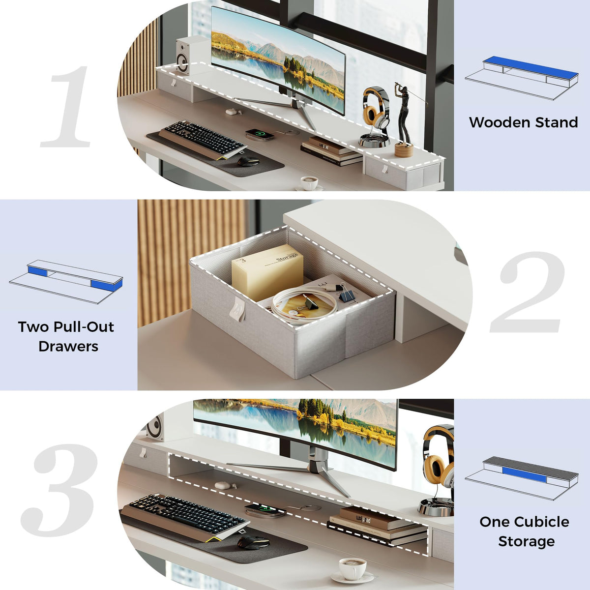 Agilestic Electric Adjustable Height Desk, with 2 Fabric Drawers, 100x60cm - image 4