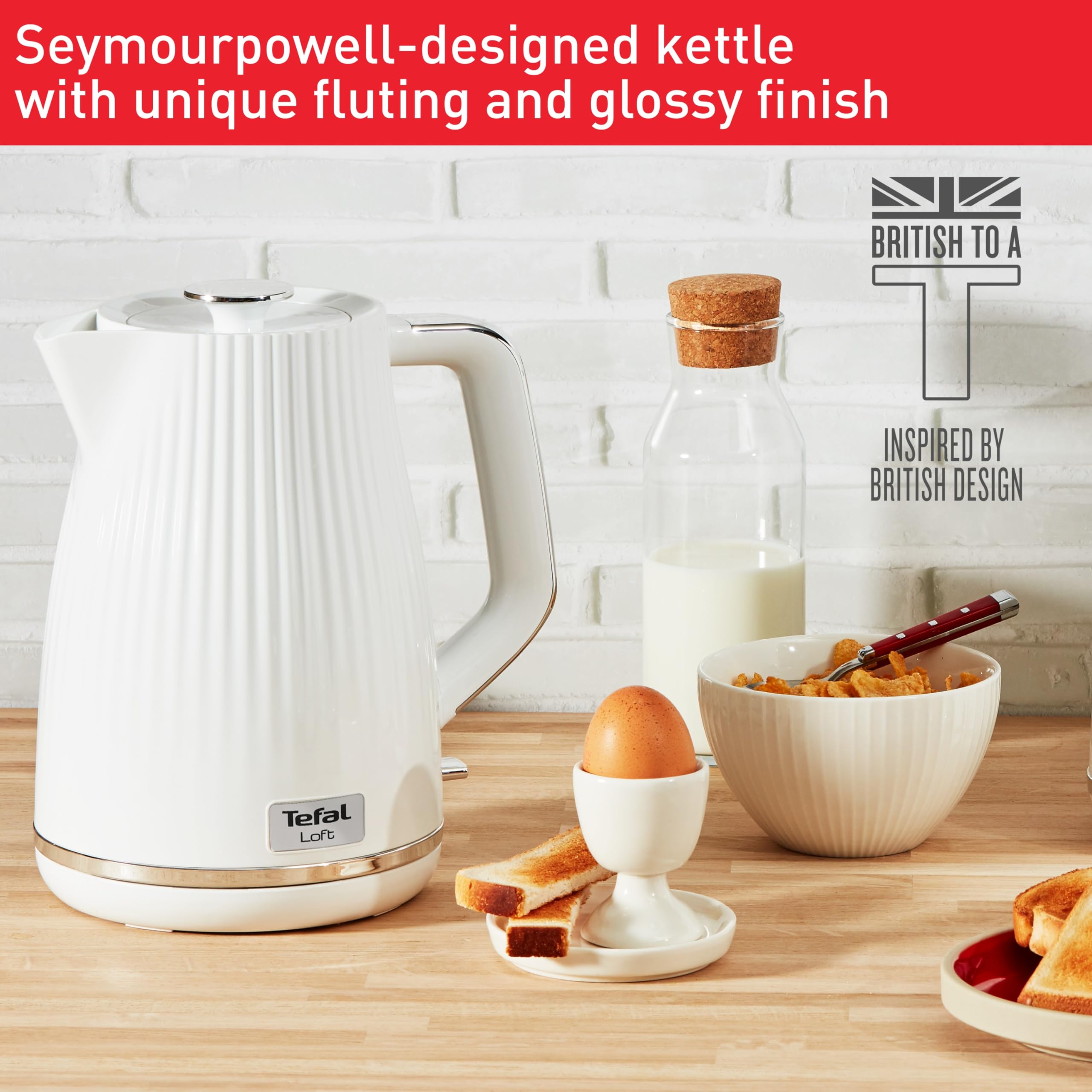 Tefal Loft Electric Kettle | 1.7L Fast Boil 3000W | White Glossy Finish
