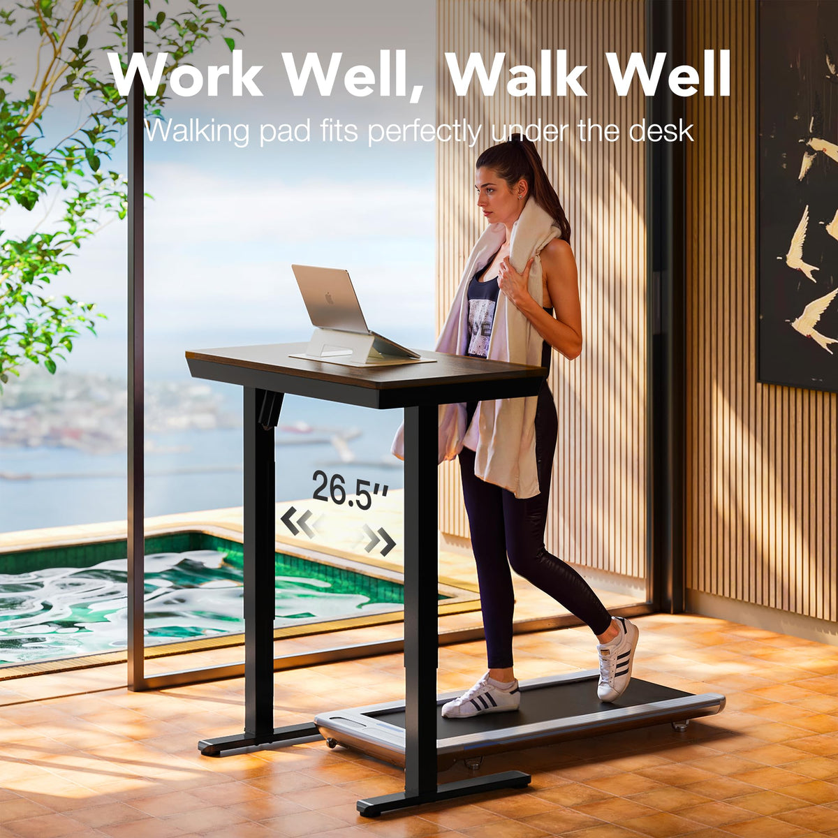 HUANUO ONE PIECE Standing Desk with Drawer, 88x50cm, Black Walnut - image 3