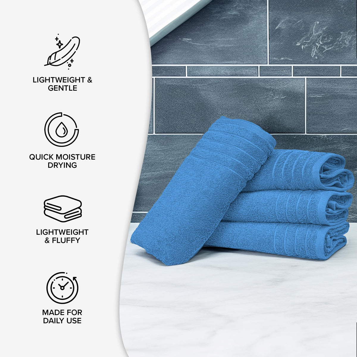 100% Cotton Extra Large Bath Towels Set of 4 76x152cm - Medium Blue