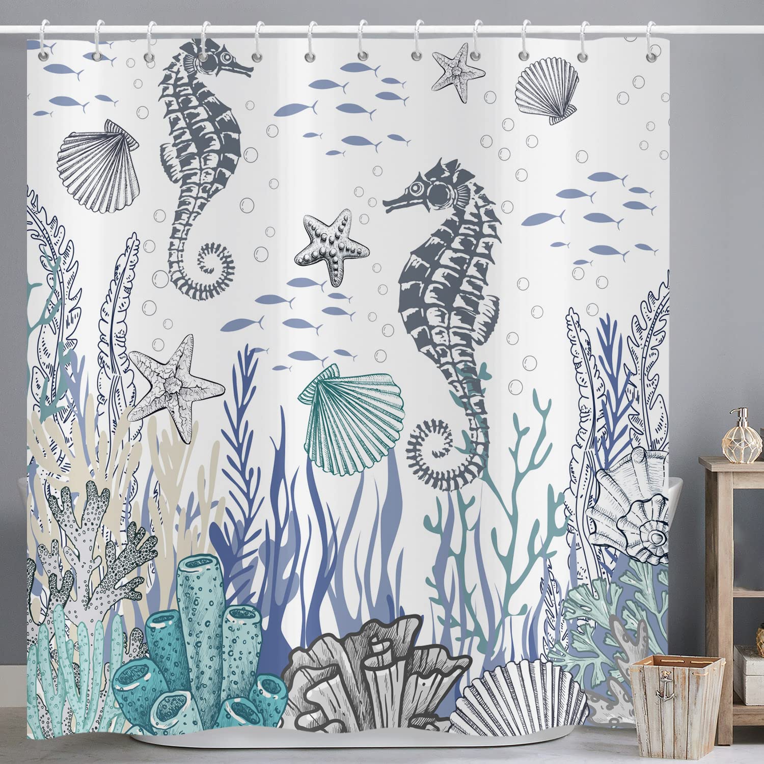 ASDCXZ Maritim Shower Curtain – 180x180cm Waterproof Marine Animal Design