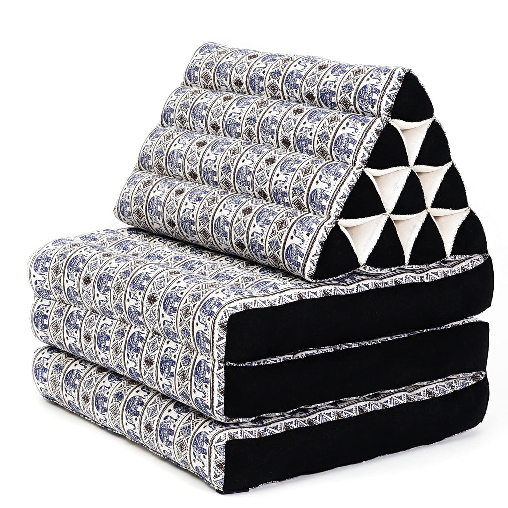 Leewadee 3-Fold Mat with Triangle Cushion – Comfortable TV Pillow, Foldable Mattress with Cushion Made of Eco-Friendly Kapok, 170 x 53 cm, blue white