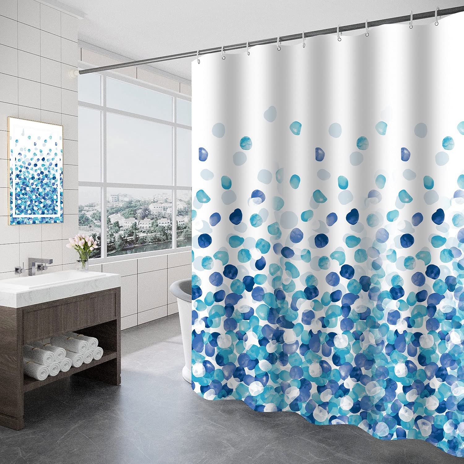Tennove Blue Petal Shower Curtain | 180x180cm Waterproof Polyester