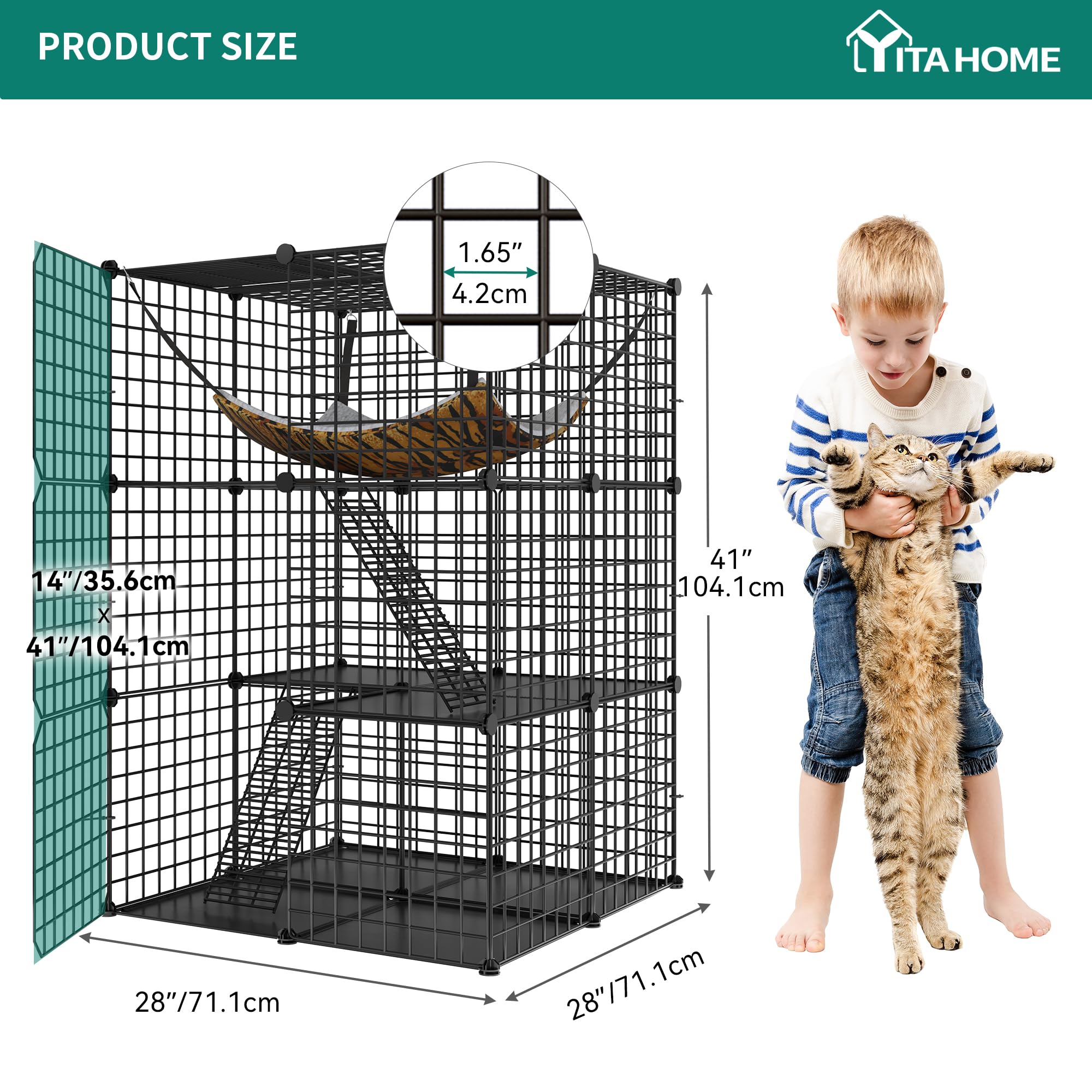 YITAHOME 3-Tier Metal Cat Cage - DIY Indoor Playpen with Hammock & Ladders
