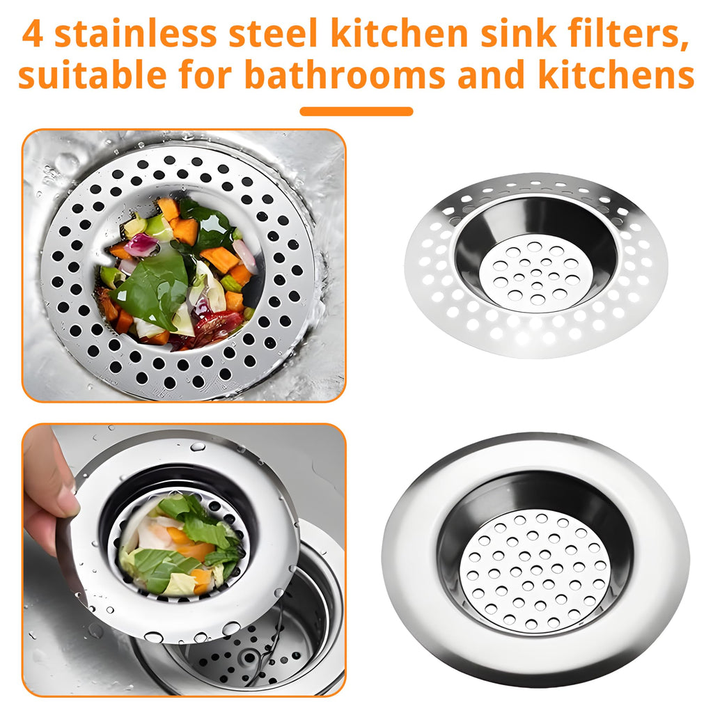 4 PCS Drain Hair Catcher, Stainless Steel Kitchen Sink Strainer Plug Shower Bathroom Plug Hole Sink Filter, Drain Protector Filter7.3CM, 7.7CM