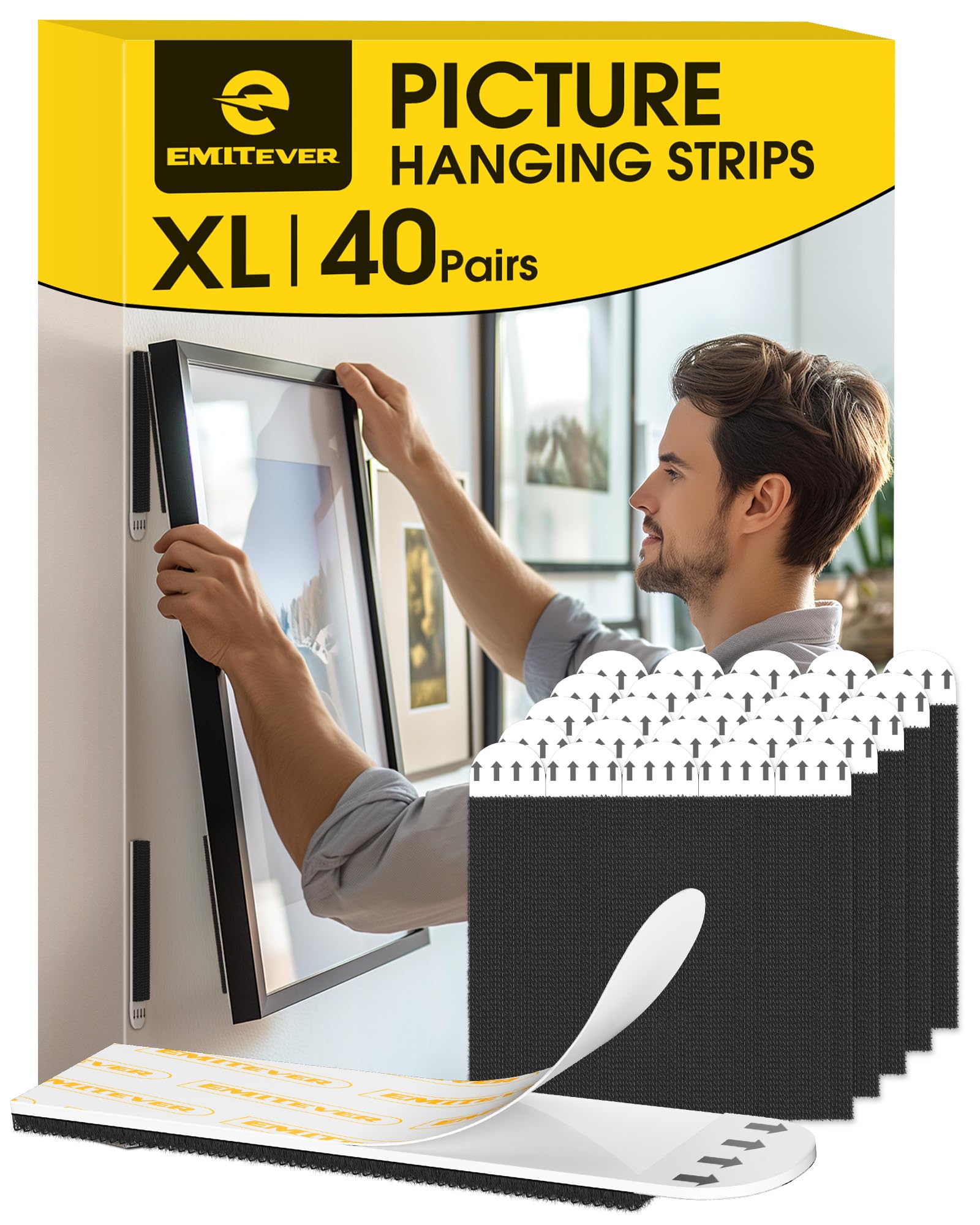 Emitever Heavy Duty Picture Hanging Strips | XL 40 Pairs | Black
