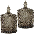 Jolof Store Glass Cotton Bud Holder Set – 10oz Grey Diamond Jars with Lid