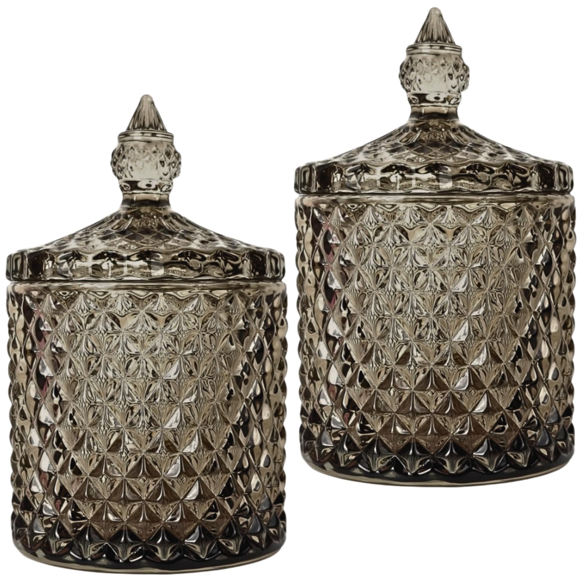 Jolof Store Glass Cotton Bud Holder Set – 10oz Grey Diamond Jars with Lid