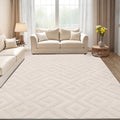 SHACOS Modern Cream Area Rug – 160x230cm Washable Shaggy Geometric Carpet