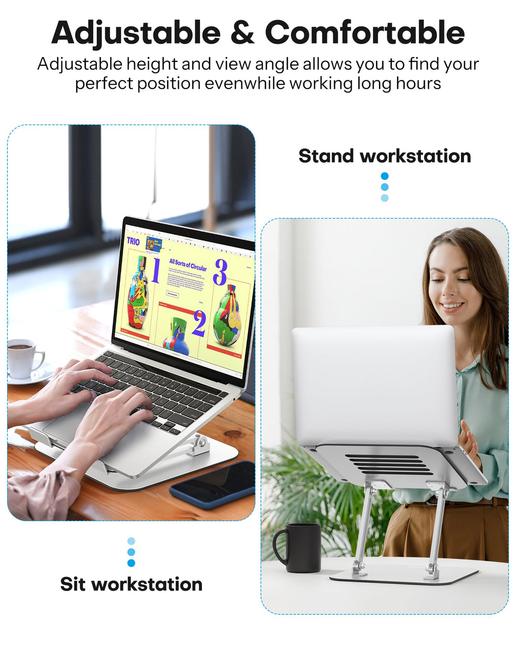 OMOTON Laptop Stand, Foldable Laptop Riser with Adjustable Height, 10-17.2" - image 2