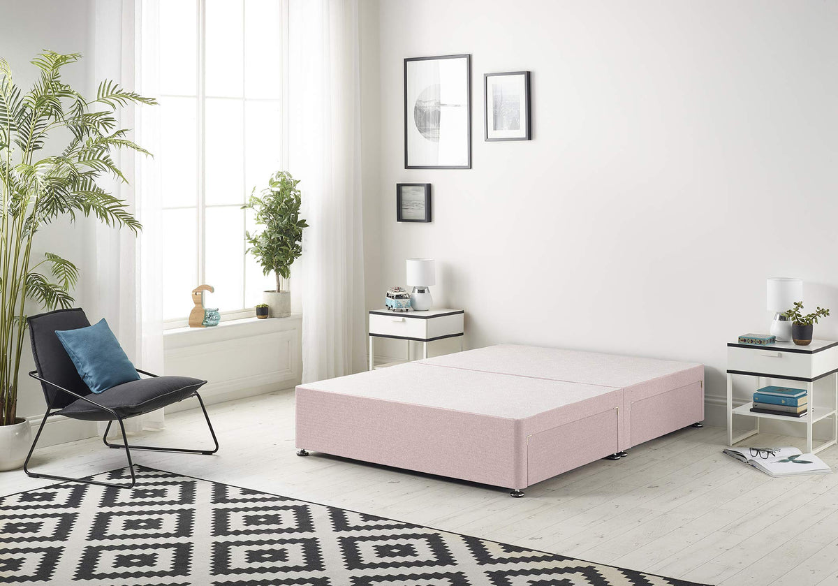 Bed Centre Flexby Divan Base Only with No Drawers and No Headboard - Available in 3ft,4ft,5ft and 6ft- Fabric 3FT Single, Plush Pink Fabric - image 1