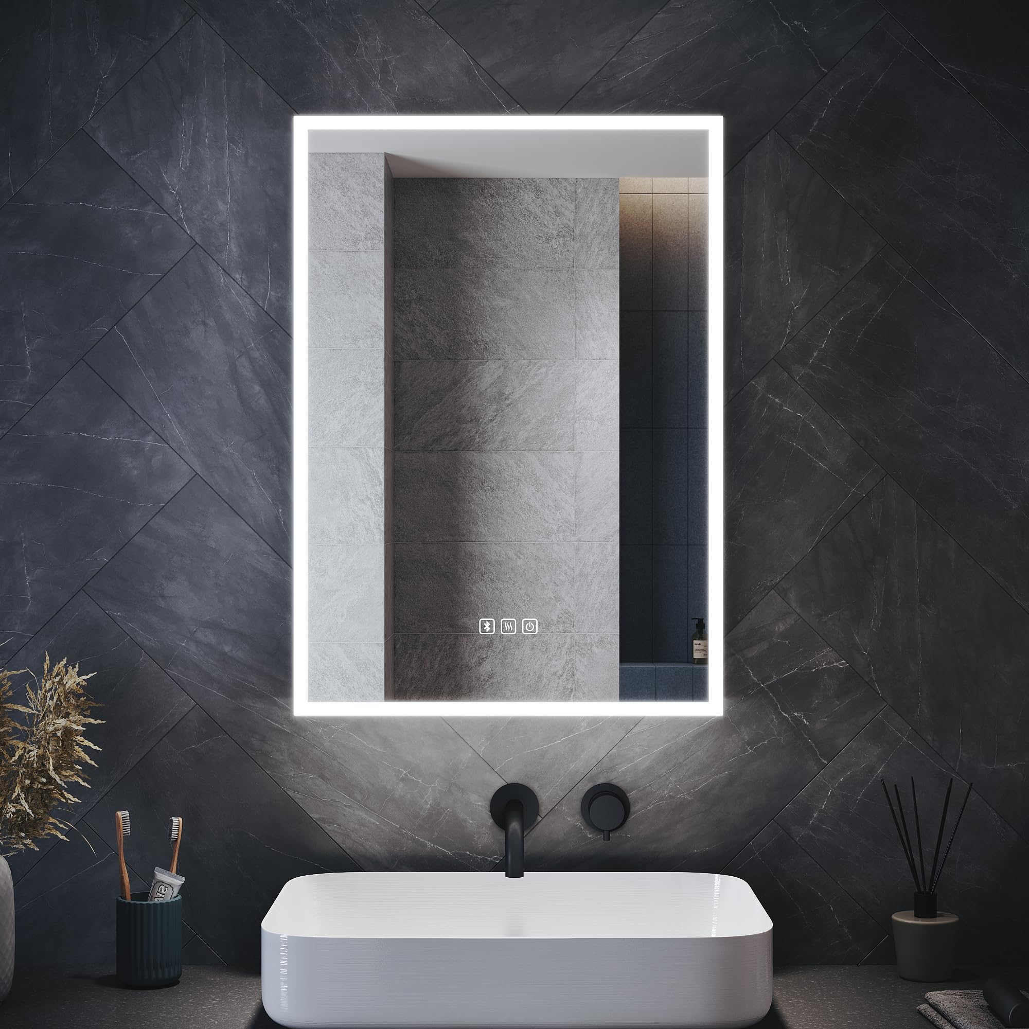 ELEGANT LED Bathroom Mirror Cabinet with Bluetooth, Shaver Socket & Demister